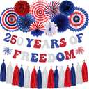 Roetyce 250th Anniversary American Decorations, Red White and Blue Glitter 250 Years of Freedom Banner Photo Backdrop Background, USA Patriotic 4th of July Independence Day Party Supplies