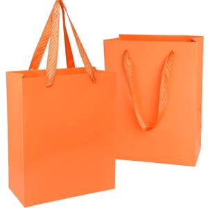 UnicoPak Orange Gift Bags - Medium Size 8x4x10, 20 Pcs Glossy Finish Waterproof Paper Bags with Handles for Birthday, Party, Wedding, Bridal Shower, Shopping