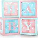 Vellax Baby Boxes with Letters for Baby Shower - Baby Shower Decorations of 44 pcs, 32 Pink Blue Balloons, 4 Blocks, 8 Letters, Perfect Party Decor
