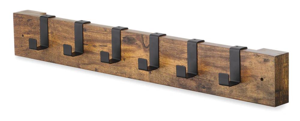 Whitmor 6-Hook Modern Industrial Wall Mounted Wooden Coat Rack
