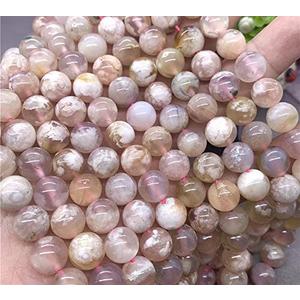 ABCGEMS Madagascan Sakura Agate Beads AKA Cherry Blossom Agate (Gorgeous Soft Floral-Like Inclusions that Resemble Cherry Blossoms in Full Bloom) Smooth Round 8mm