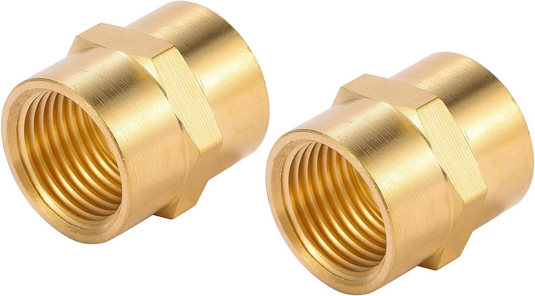 2 Pack 1/2" x 1/2" NPT Coupler, Brass Female Pipe Fitting (I.D x I.D: 3/4'' x 3/4''),1/2" NPT Female