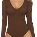 MANGOPOP Women's Long Sleeve Short Sleeve Bodysuit Sexy V Neck Body Suits Fitted Fall Going Out Tops (Large)