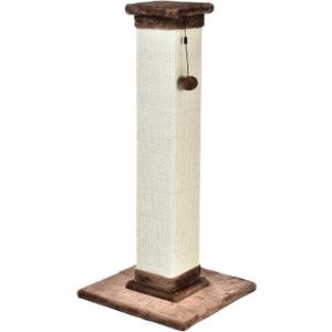 Amazon Basics Sturdy Cat Scratching Post for Indoor Cats & Kittens, Classic Single Post with Sisal Rope, Jute Fiber, Wood Base, Large (35.4"H), Brown