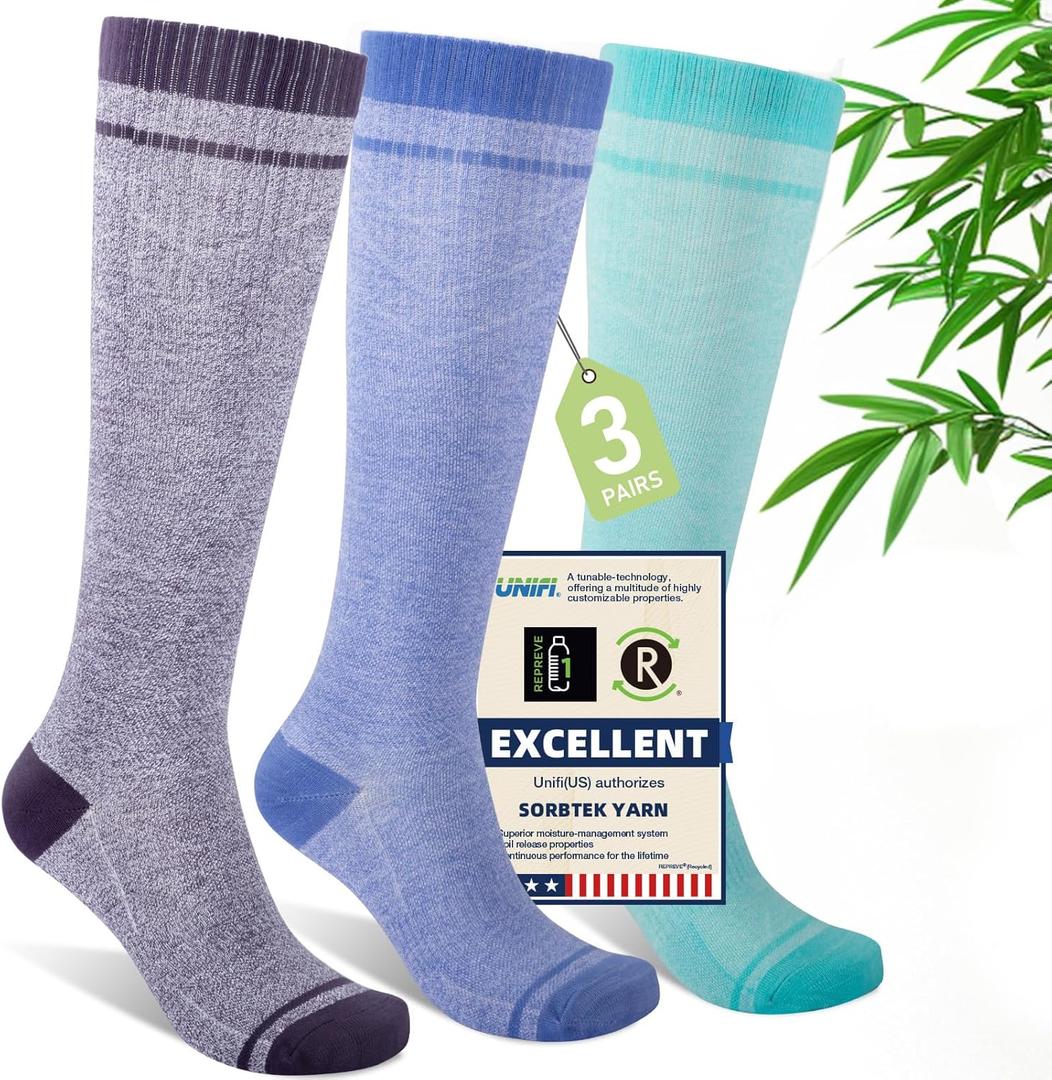 Compression Socks Women & Men, 15-20 mmHg Bamboo Viscose Knee High Soft Support for Flying Travel Daily (Small-Medium, I7-3pairs (Purple&lavender&turquoise))