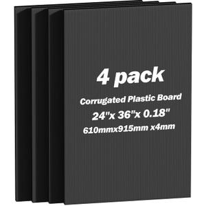 4 Pack Corrugated Plastic Board, 24"x 36"x 0.18" Corrugated Plastic Sheet, Waterproof Black Plastic Board for Indoor Outdoor Use, Poster Board for Garage Sale, Yard Sale, Party Decor