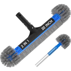 TidyMister 20'' 2 in 1 Pool Brush Head Cobweb Duster Heavy Duty Pool Cleaning Detachable Round Brush with EZ Clip & Wavy Nylon Bristles for Inground Pool & Above-Ground Pool (Without Pole)