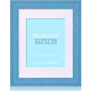 11x14 Glitter Picture Frame with Mat for 8x10, HD Real Glass Pastel Sparkle Photo Frames, Colorful Cute Fun or Unique 11 by 14 Artwork Frame for Tabletop or Wall Display Blue 1 Pack