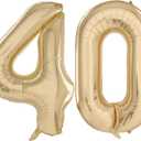 Light Gold Number Balloons 40 Inch White Gold 40 Number Balloon 40th Birthday Foil Balloons Champagne Gold Balloon Birthday Wedding Party digital Decorations (Number 40)