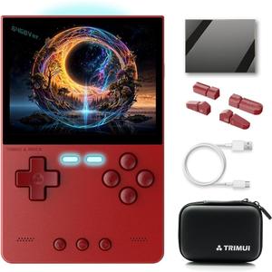 Trimui Brick Handheld Game Console 3.2-inch 1024*768 IPS Screen 3000mAh trimuibrick with Portable Case and Screen Protector Red