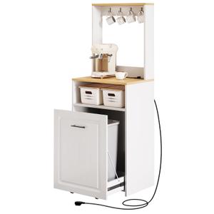 ZIFTY 10 Gallon Pull Out Trash Can Cabinet with Charging Station, White