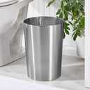 mDesign Stainless Steel Round Metal Trash Can, Small 4 Gallon Wastebasket, Garbage Basket Bin for Bathroom, Bedroom, Kitchen, or Home Office, Holds Waste and Recycle, Mirri Collection, Brushed
