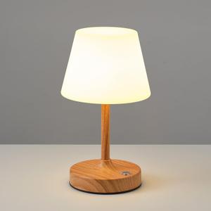 PUSU Cordless LED Wood-Grain Small Table Lamp, Waterproof Shower Light with 4000mAh Battery, Portable Rechargeable Touch Dimming Night Light for Bathroom, Outdoor Camping, Kitchen, Patio, Restaurant (H10.2  5.9 inch, Wood-grain (Metal + PE Plastic))