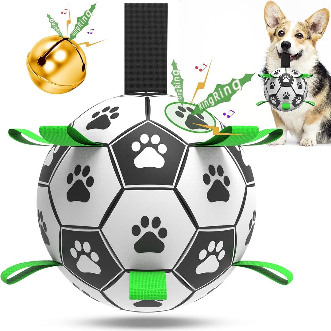 QDAN Dog Soccer Balls Toy with Bell Inside, Outdoor Interactive Toys for Tug of War, Puppy Birthday Gifts, Water Toy, Durable Ropes Squeaky Ball for Small Medium Dogs 6 INCH (Medium Size 2)