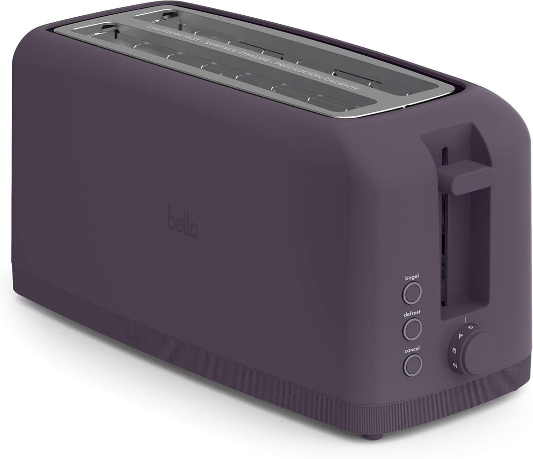 bella 4 Slice Slim Toaster, Fits-anywhere Kitchenware, 6 Setting Shade Control with Reheat & Cancel Buttons, Fits Sourdough, 10 Long Slot, Anti Jam & Auto Shutoff, 900 Watt, Plum