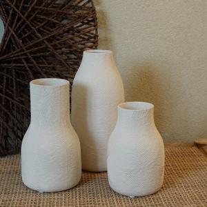 Ceramic Vases for Home Decor - Matte White Textured Vase Set of 3, Decorative Vases for Flowers, Pampas Grass Arrangement, Table Centerpieces, Office and Living Room Boho Decor
