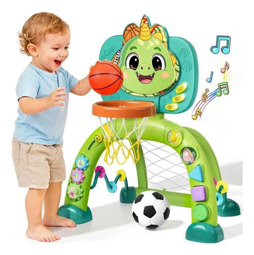 Toddler Basketball Hoop & Soccer Goal, 2 in 1 Dinosaur Activity Center Toys with Sound Music, Indoor & Outdoor Sport Toys Birthday Gifts for Baby Boys Girls