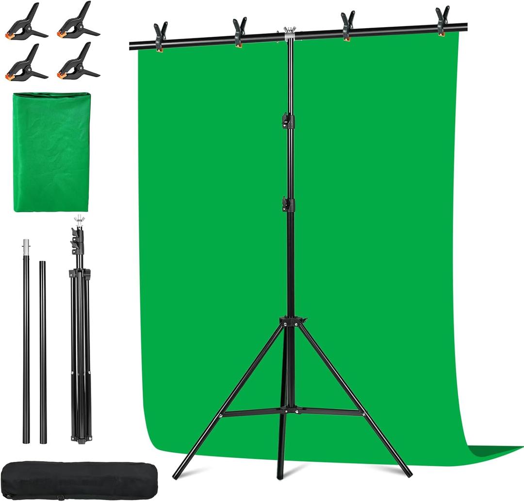 Green Screen Backdrop Kit with Stand - 6.5x5 Ft Portable Green Screen & Adjustable Backdrop Stand for Streaming, Photography, Gaming, Zoom (Includes 4 Clips & Carrying Case)