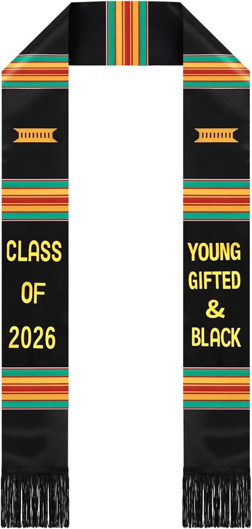 Geyoga Graduation Stole Kente Stole Black Authentic African Art 72" x 4.8" for Adult College Unisex Grads Celebrate