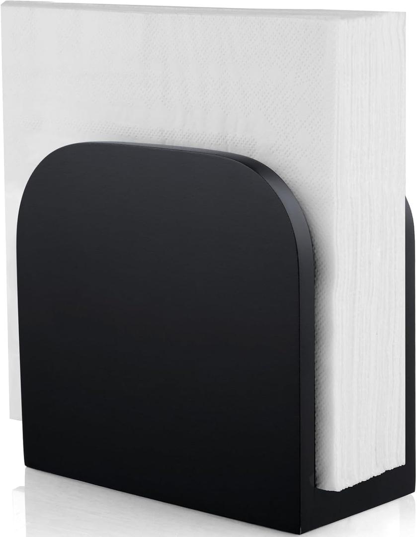 ALELION Black Napkin Holder for Table - Wood Upright Napkin Holders for Kitchen - Wooden Coutertop Napkin Dispenser for Dining Room Table Restaurant Picnic Party