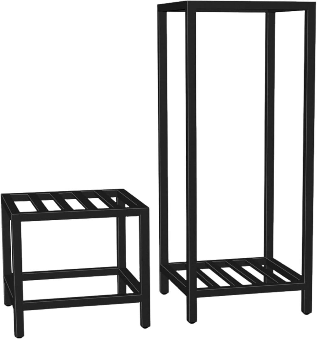 Plant Stand Indoor Outdoor, 2 Pcs Heavy Duty Iron Pedestal Stands Metal Plant Stand for Indoor Outdoor, 12''H & 30''H Tall Sturdy Planter Stand Display Plant Shelf