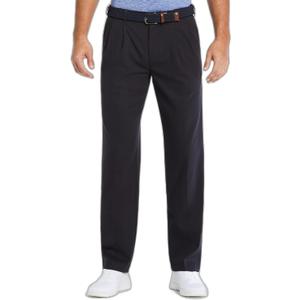 Savane Men's Ultimate Performance Pleated Chino Pants With Expandable Waistband, Non-Iron Fabric, Stretch Lightweight Twill (34W x 32L, Ultimate Dark Navy)