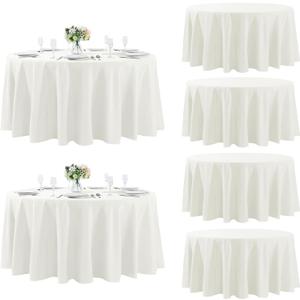 Fokitut 6 Pack Round Tablecloth, 132 Inch, Stain Resistant and Wrinkle Polyester Table Cloth, Fabric Table Cover for Kitchen Dining, Wedding, Party, Holiday Dinner-Ivory