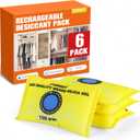 100g (6 Packs) Rechargeable Desiccant Packs for Storage, Color Indicating Silica Gel Desiccant Packets, Moisture absorbers for storage,Dehumidifier bag for Closets,Cars,Storage Bins (Yellow)