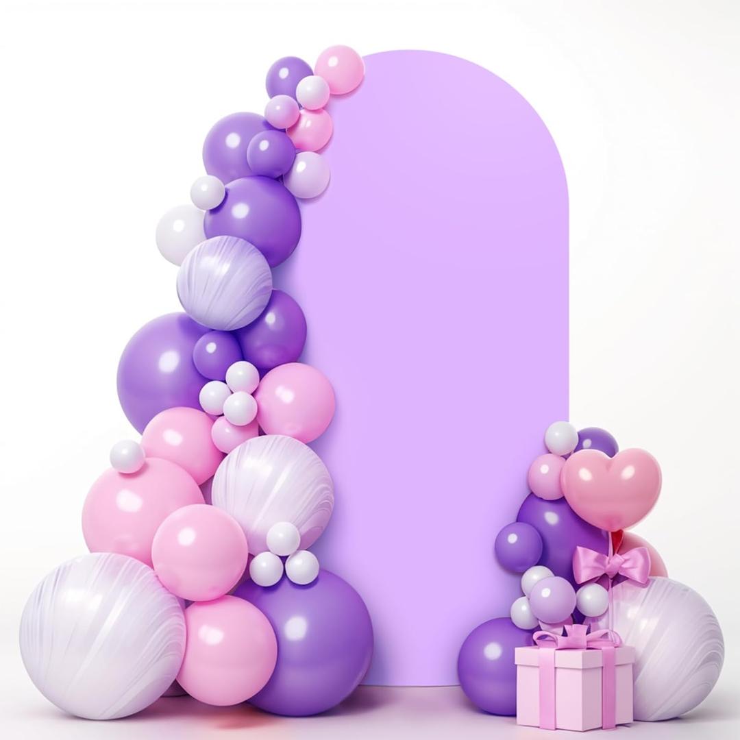 LEBENGURU Upgraded 7.2FT Wedding Arch Cover, Purple Spandex Fitted Arch Backdrop Cover, Round Top Chiara Stand Covers for Birthday Party Baby Shower Banquet Balloon Decor