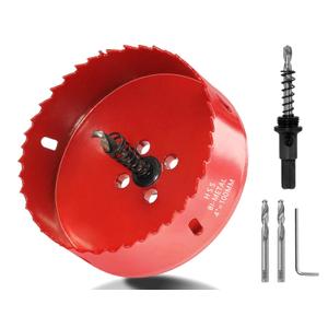 Luomorgo 100mm/4 Hole Saw, 1.4 inch Cutting Depth HSS Bi-Metal Hole Cutter for Wood Cornhole Boards Plastic Drywall & Metal Sheet (Red)