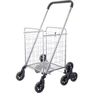 dbest products Stair Climber Cruiser Cart Shopping Grocery Rolling Folding Laundry Basket on Wheels Foldable Utility Trolley Compact Lightweight Collapsible, Silver