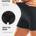 Pudolla Womens Swim Shorts High Waisted Bathing Bottom Shorts Tummy Control Board Swimsuit with Pockets (Black, M)