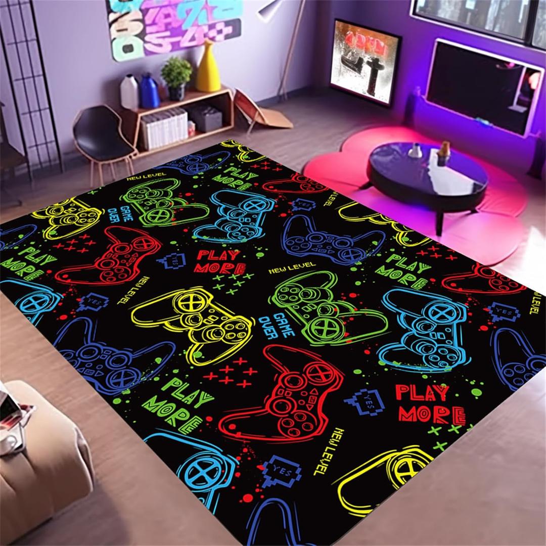 Gaming Rug for Game Room, 3'x5' Non Slip Cool Colorful Gamer Rugs,3D Printed Carpet for Living Room Bedroom Decor