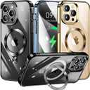 [CD Ring Compatible with MagSafe Invisible Stand] Magnetic for iPhone 13 Pro Case, [Electroplated Bumper Non-Yellowing][Look as Bare iPhone] Slim Clear Case with Holder for Women Men Girls (Black)