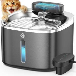 oneisall Cat Water Fountain, 3.5L/118oz Battery Operated Pet Fountain Stainless Steel, Automatic Water Fountains for Cats Indoor, Rechargeable (Hale 3.5L Black Color)