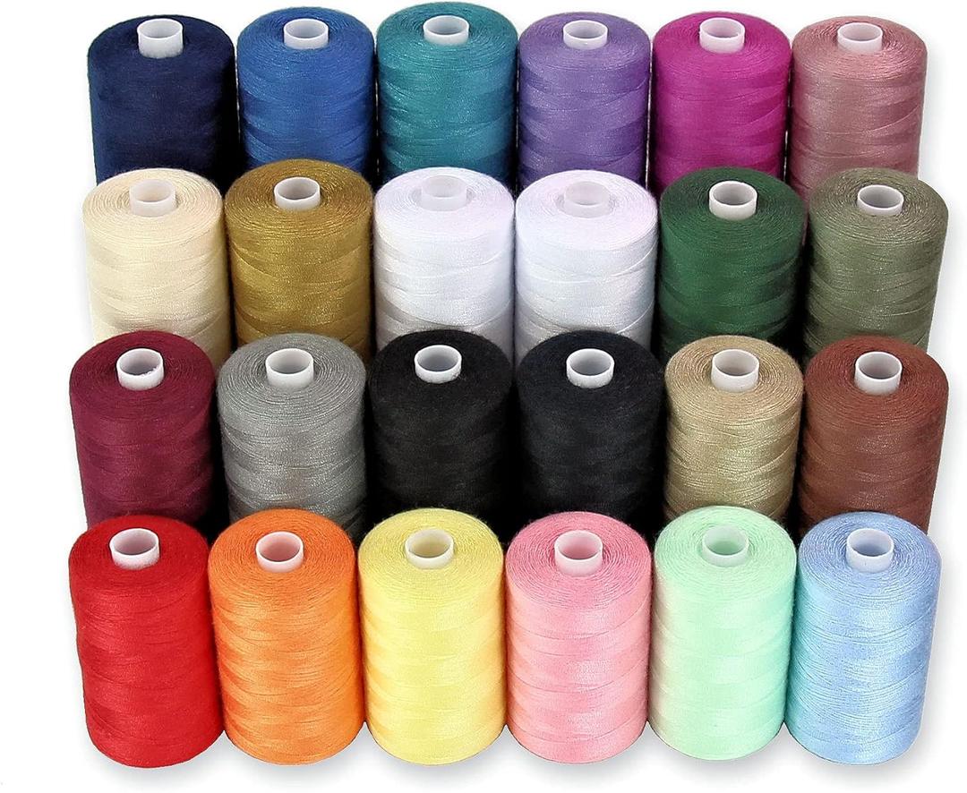 BlesSew Sewing Machine Thread 24 Spools, 1000 Yards Each All Purpose Polyester Thread Set, 22 Colors + Black & White Thread for Sewing Machine, Ideal for Beginners, Quilting & Repairs