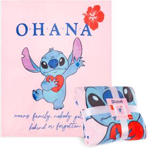 Disney Stitch Throw Blanket Soft Fleece Blanket Bedroom Accessories 59 x 51 (Pink Stitch)