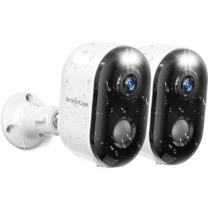 Armorcope Security Cameras Wireless Outdoor, Battery Powered 2k Color Night Vision, AI Motion Detection, IP66 Weatherproof, 2-Way Talk, SD/Cloud Storage, 2.4Ghz WiFi Cameras for Home Security(2 Pack)