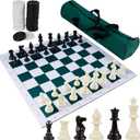 Juegoal 20" Portable Chess & Checkers Set, 2 In 1 Travel Board Games for Kids and Adults, Folding Roll up Chess Game Sets, Extra 26 Checker Pieces, Tournament Thick Mousepad Mat with Storage Bag