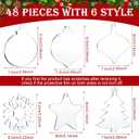 Blulu 48 Pieces Christmas Clear Acrylic Ornament Blanks 3 Inch Acrylic Flat Disc Ornaments 0.06 Inch Thick DIY Christmas Crafts Xmas Tree Decorations Hanging Heart Bell Star Decorations(Simple Style)