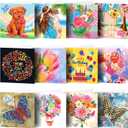pigpigboss 12 Packs Butterfly Flower Diamond Painting Greeting Cards, Dog Diamond Art Birthday Card Arts Crafts for Friend Family Birthday Holiday Blessing
