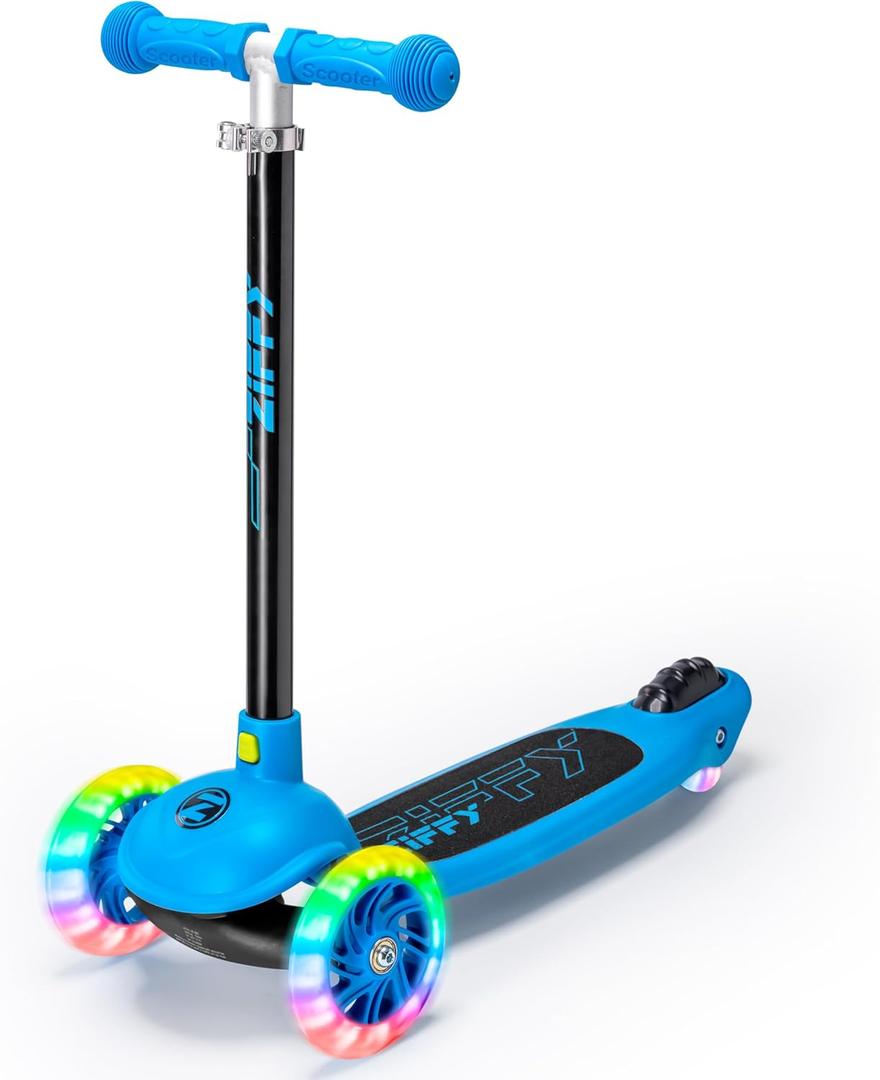 ZIFFY Multicolor 3 Wheel Scooter for Kids 3-5, Toddler Kick Scooters with LED Light-Up Wheels for Boys and Girls, 5 Adjustable Height and Lean-to-Steer Design, Support up to 110 lbs (Blue)