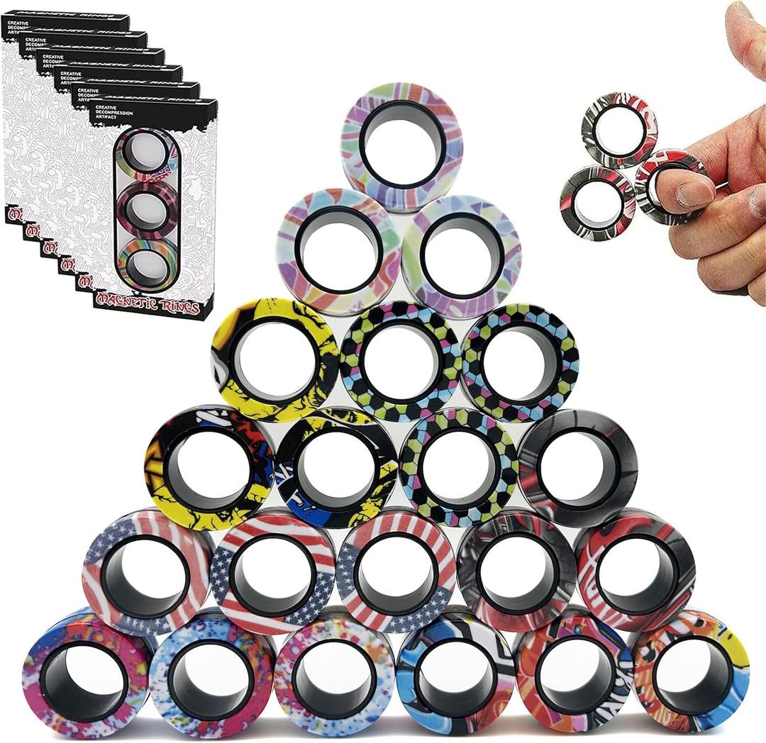 24Pcs Magnetic Rings Fidget Toys Spinner Set Prizes for Kids Classroom Party Favors,Finger Magnet Rings Endless Hours of Fun ADHD Stress Relief Fidget Spinners for Birthday Adults
