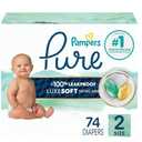 Pampers Pure Baby Diapers, Size 2 (12-18 lbs), 74, Up to 100% Leakproof, Premium Hypoallergenic Soft Diapers