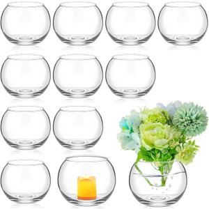 12 Pcs Fish Bowl Vase Glass Bubble Bowl Globe Glass Clear Bubble Vase Round Terrarium Goldfish Globe Flower Centerpiece for Weddings Events Arrangements Office Home, 3.3x2.8x3.5 inch