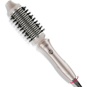 TYMO Thermal Brush Curling Brush - STYLUX 1.5 Inch Blowout Volumizer with Flexi-Fit for Hair Straightening, Heated Round Styler Tool, Hair Straightener and Curler 2 in 1, Dual Voltage, Gold