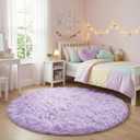 Amdrebio Light Purple Circle Round Rugs 4Ft for Girls Bedroom, Fluffy Fuzzy Area Rugs for Kids Room Decor Aesthetic, Soft Cute Furry Plush Shaggy Lavender Carpet for Living Room, Baby Nursery, Dorm