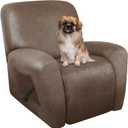 Recliner Chair Covers Leather Like, 4 Pieces Lazy Boy Recliner Cover, Furniture Protector - Washable Soft Sofa Slipcover for Pets Kids (Brown) (1 Seater)