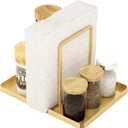 LSK Napkin Holder, Metal Napkin Holder for Table with Salt and Pepper Shakers Caddy, Napkin Storage Dispenser for Kitchen Dinner Table and Picnic Decors, Gold