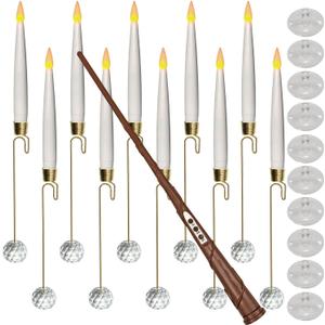 Christmas Tree Candles-Wand Remote-Crystal Ball Hooks-Suction Cups, 10 Pcs Battery Operated Window Candles, Flickering Warm Light, Xmas Home Ornaments, Wedding Party Decorations